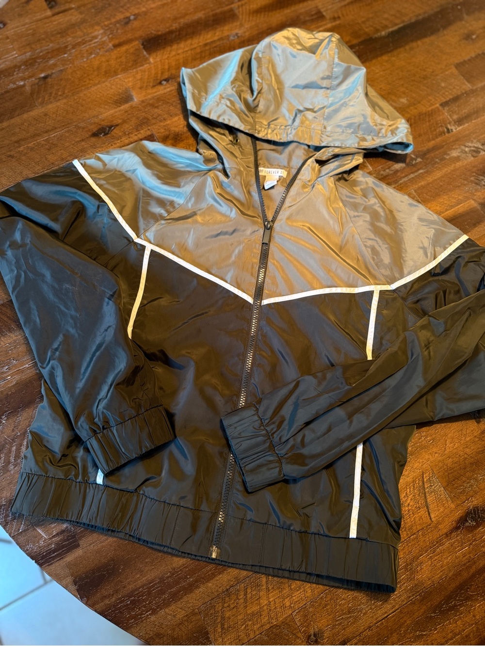 Forever 21 Two Toned Green Hooded Windbreaker Jacket